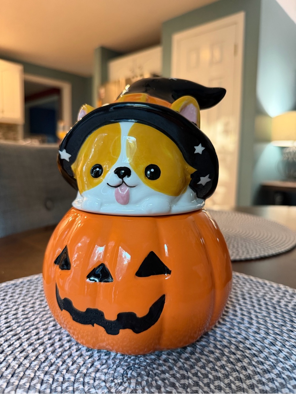 Halloween Pumpkin Corgi Dog Jar - Orange & Black